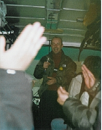 Torsten Jönsson singing karaoke in a Chinese tour bus